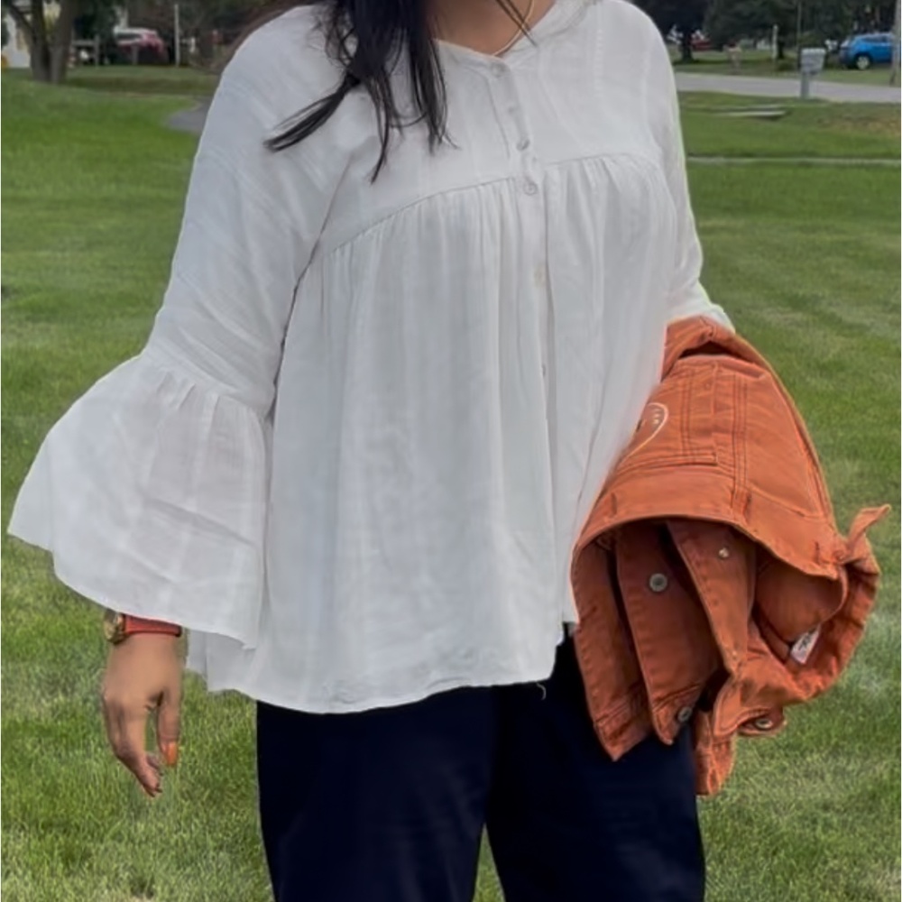 White bell sleeve blouse